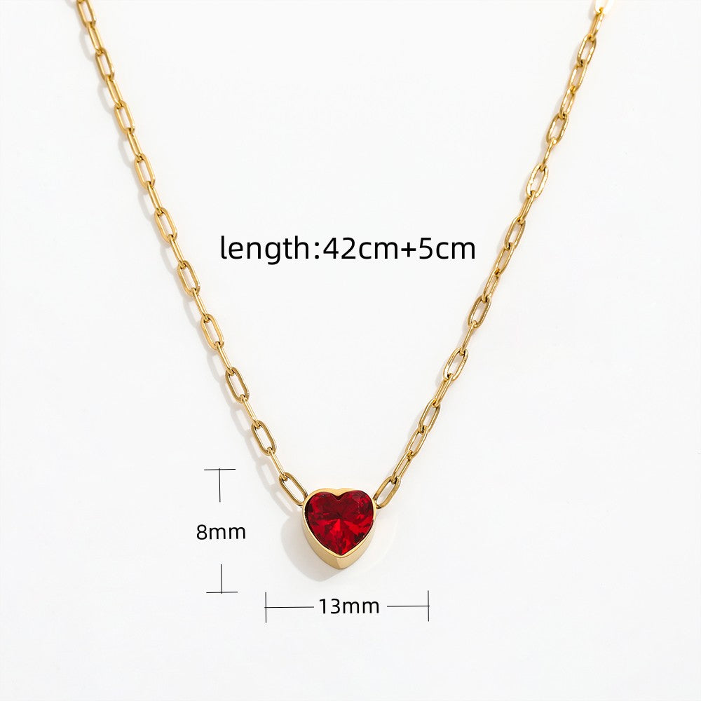 Dainty Red Heart Pendant Necklace | 18K Gold Plated