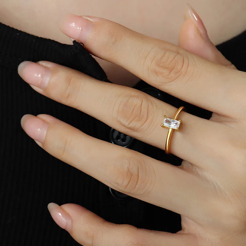 Rectangle CZ 18K Gold Plated Rings
