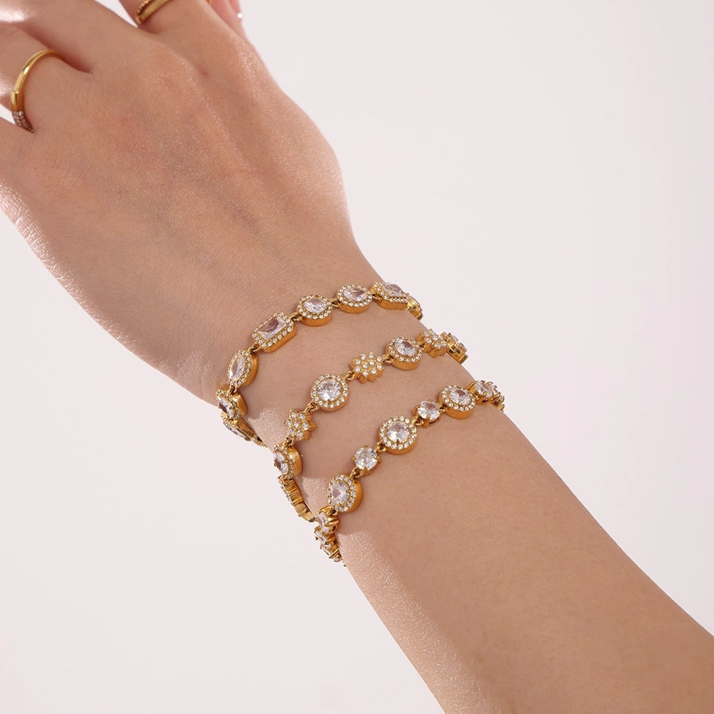 Oval Rectangle CZ Pave Bracelet | 18K Gold Plated