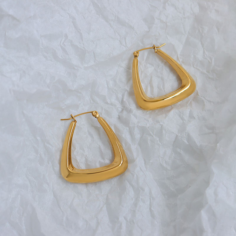 Thick Triangle 18K Gold Plated Hoop Earrings