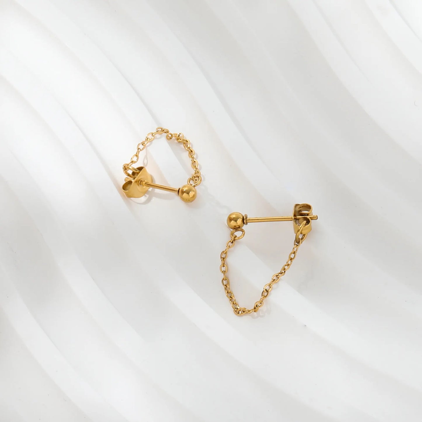 Chain Drop 18K Gold Plated Stud Earrings