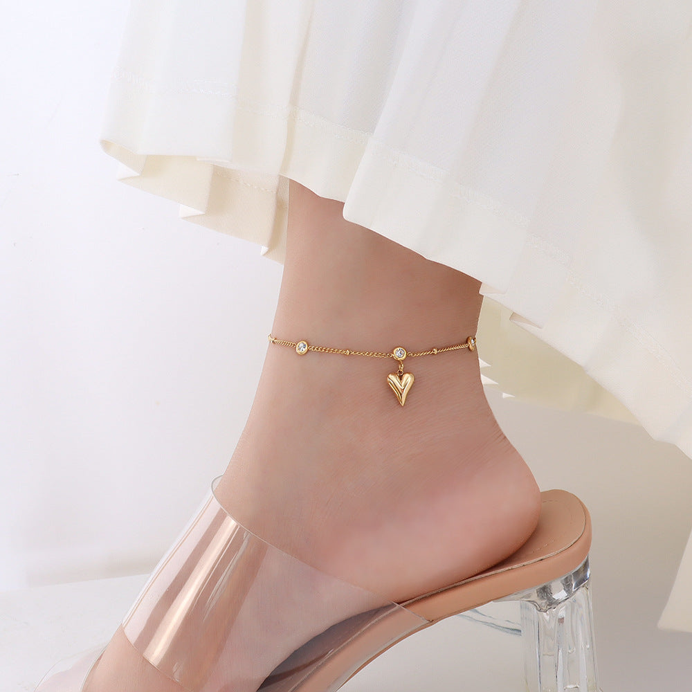 Heart Charm CZ Anklet | 18K Gold Plated