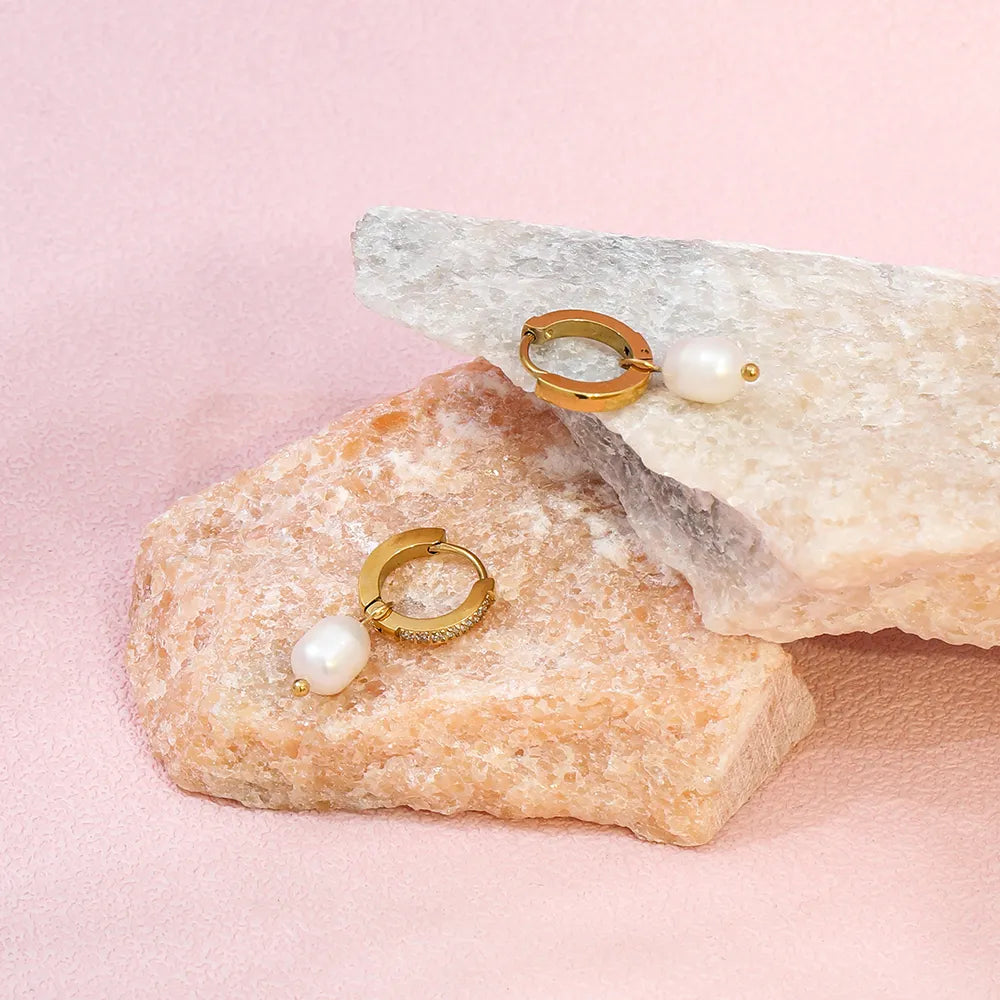 Pearl Huggies 18K Gold Plated Earrings