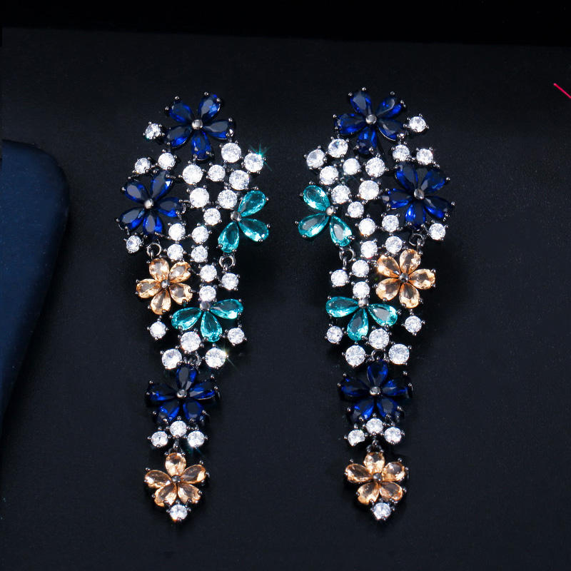 Multi Color Cubic Zirconia Flower Earrings