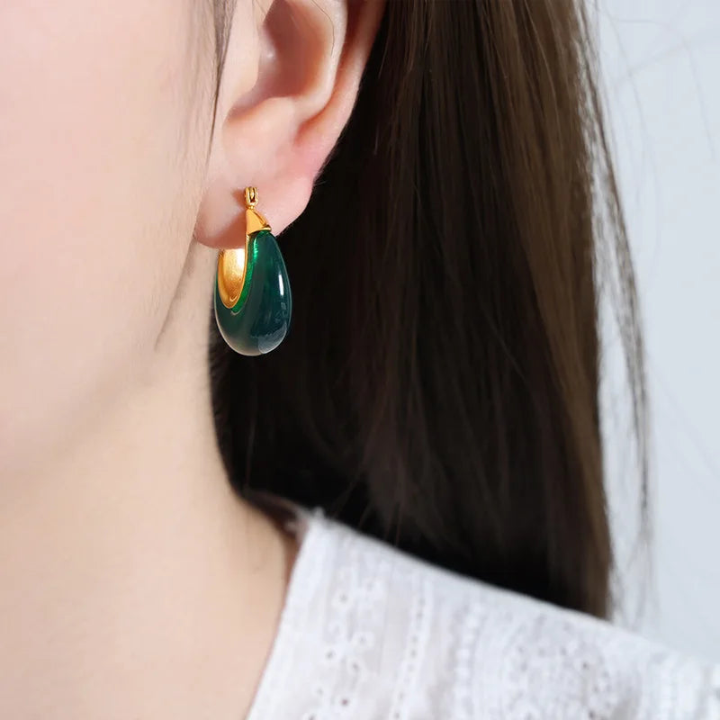 Resin Vintage 18K Gold Plated Hoop Earrings