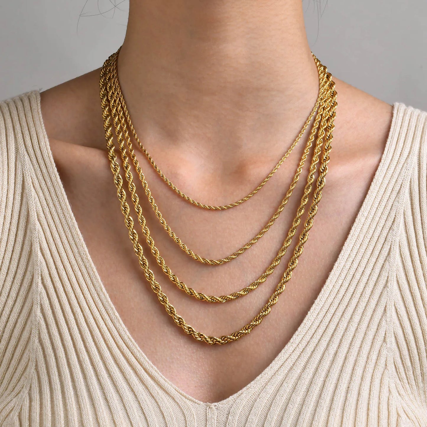 Simple Rope Chain 18K Gold Plated Necklace