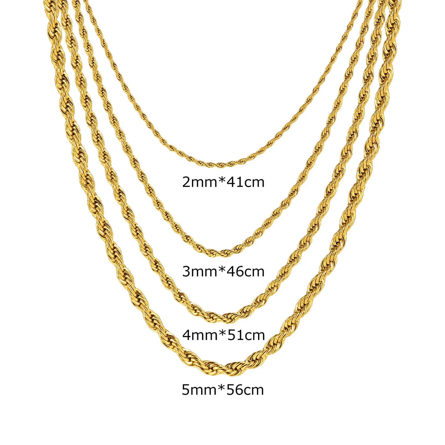 Simple Rope Chain 18K Gold Plated Necklace