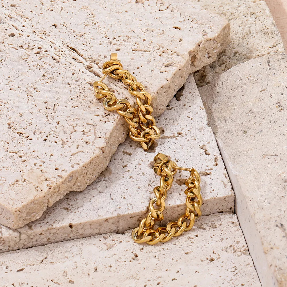 Double Chain 18K Gold Plated Hoop Earrings