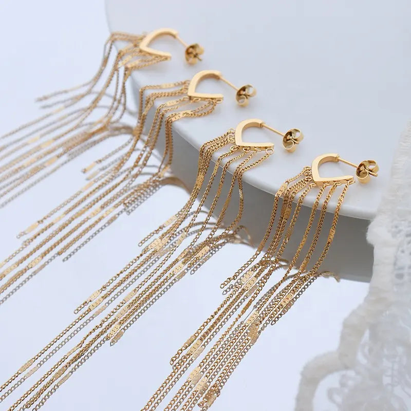 Hollow Heart Shape Tassel Earrings