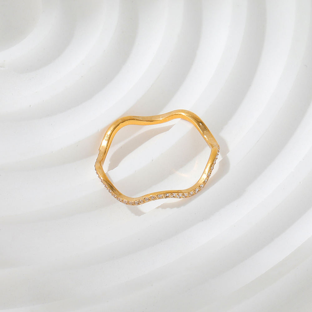 Waved CZ Half Pave Ring | 18K Gold Plated