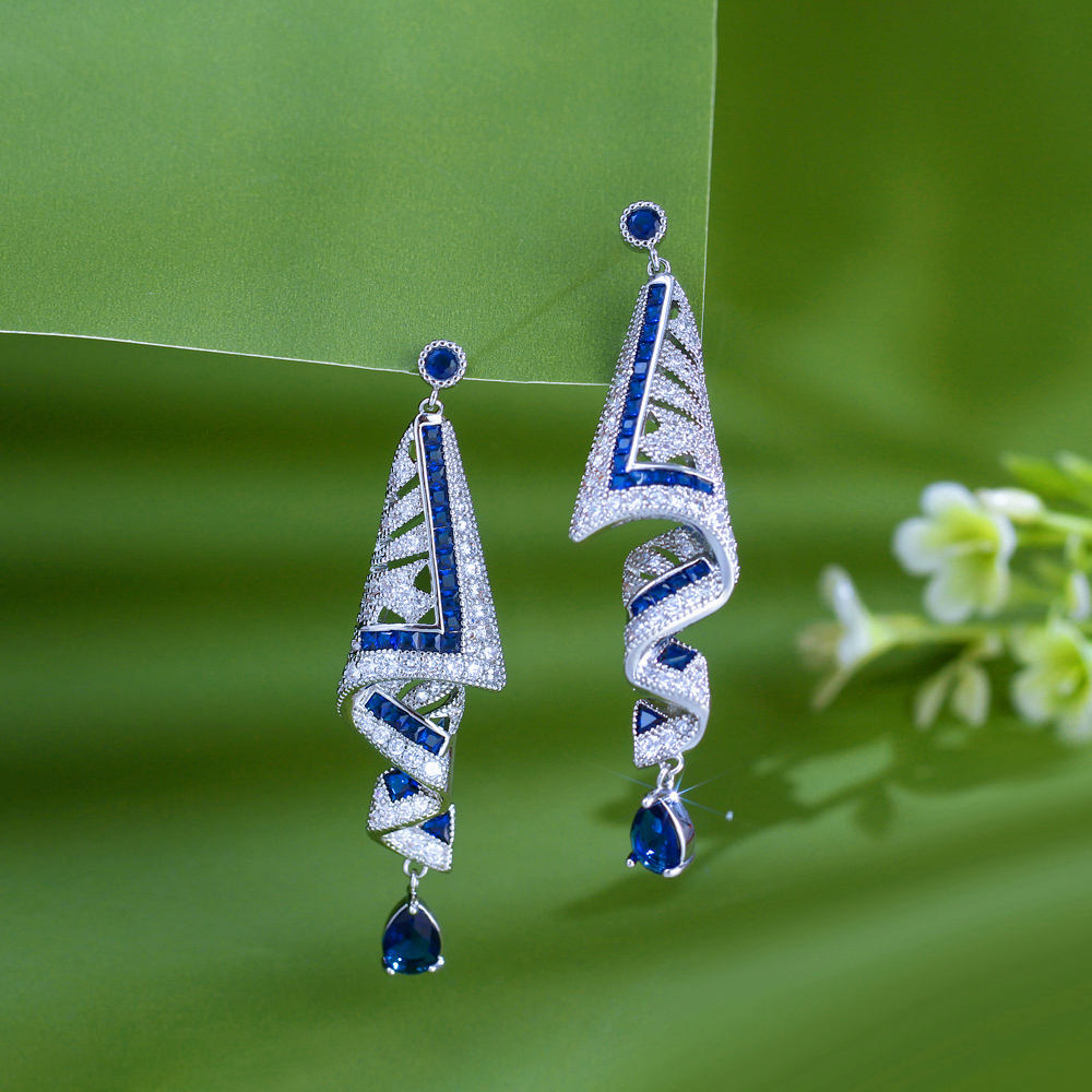 Blue Long Dangle Earrings | Cubic Zirconia