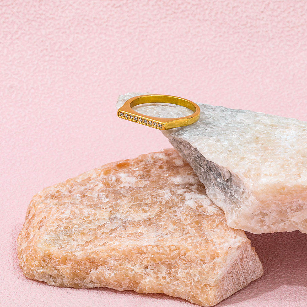 Single Row Dainty Zirconia D Ring | 18K Gold Plated