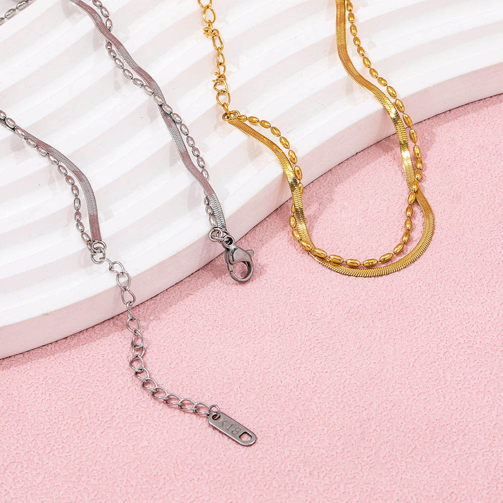 Double-Layer Bead Snake Chain Anklet | 18K Gold Plated