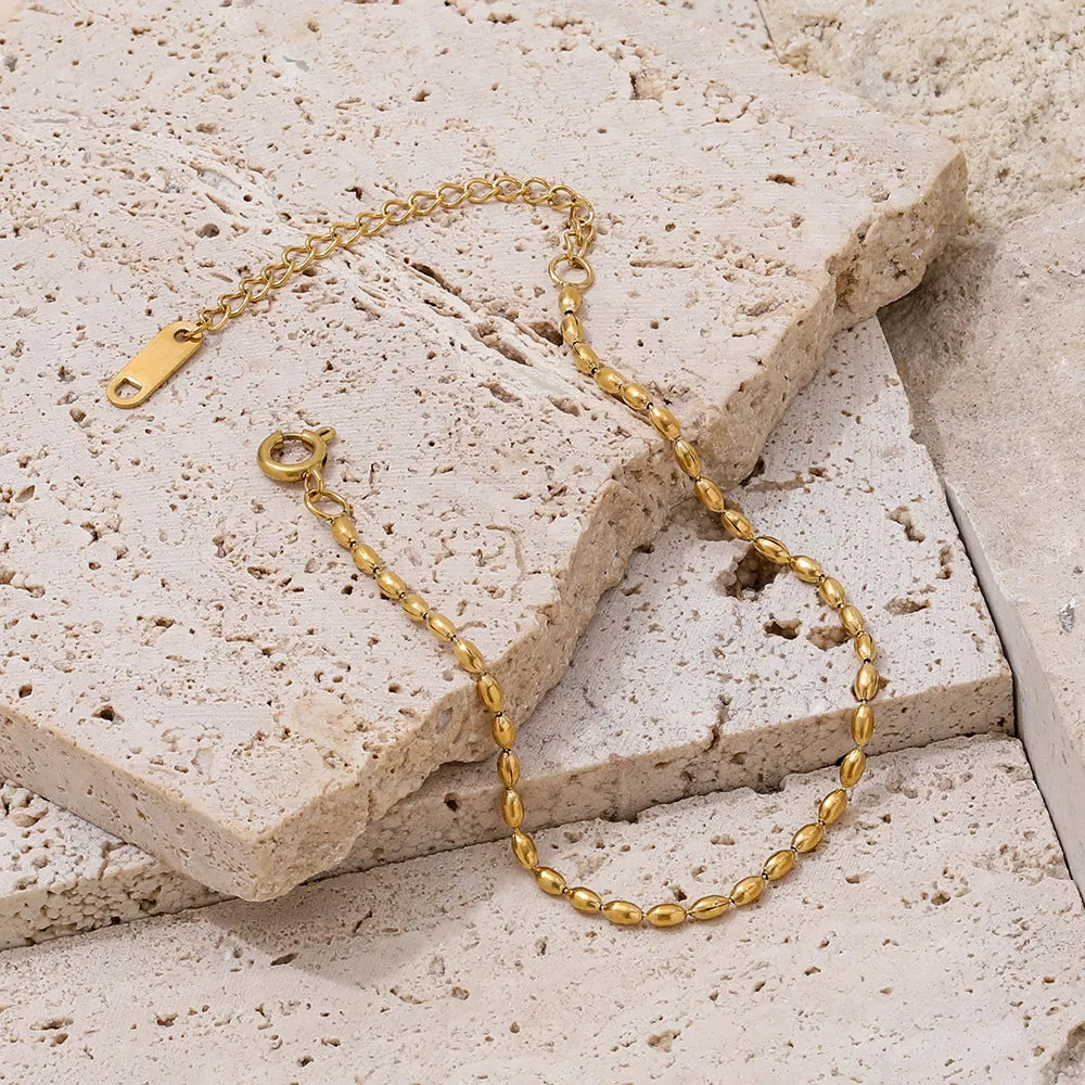 Oval Beads 18K Gold Plated String Bracelet