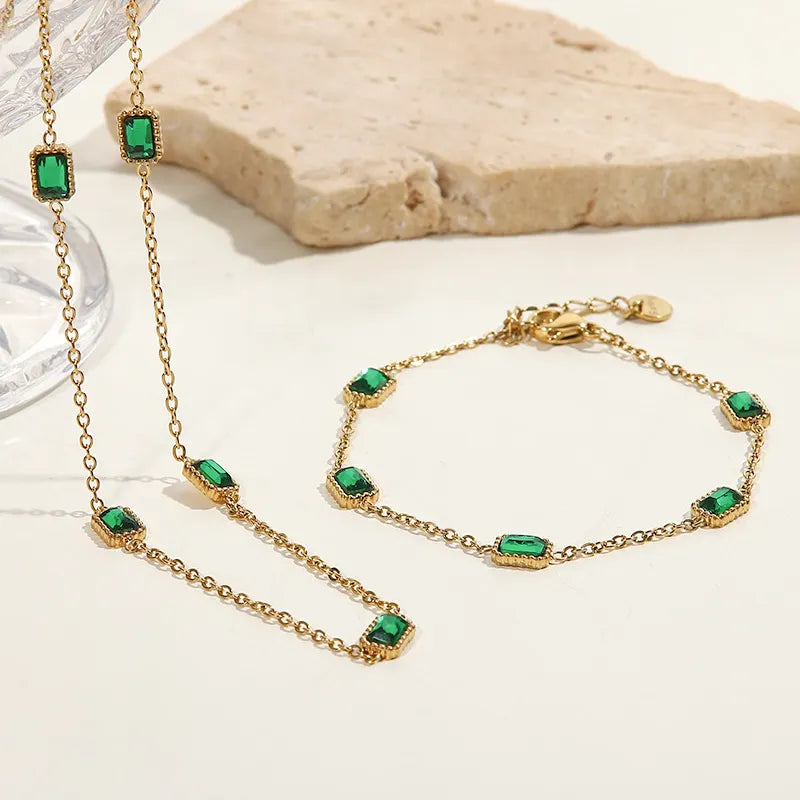 Green CZ Emerald Necklace & Bracelet