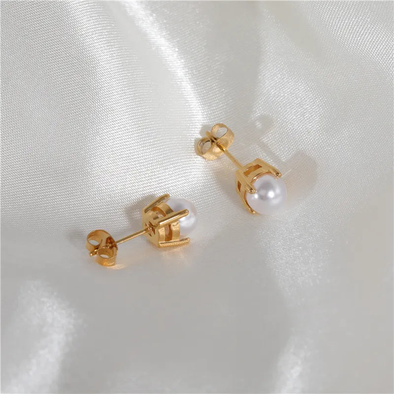 Pearl 18K Gold Plated Stud Earrings