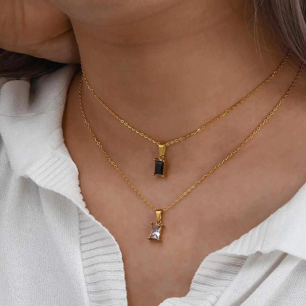 Square 18K Gold Plated Pendant Necklace