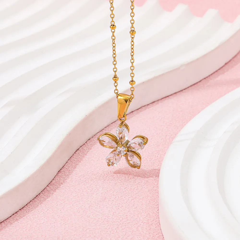 CZ Flower Petal Pendant Necklace