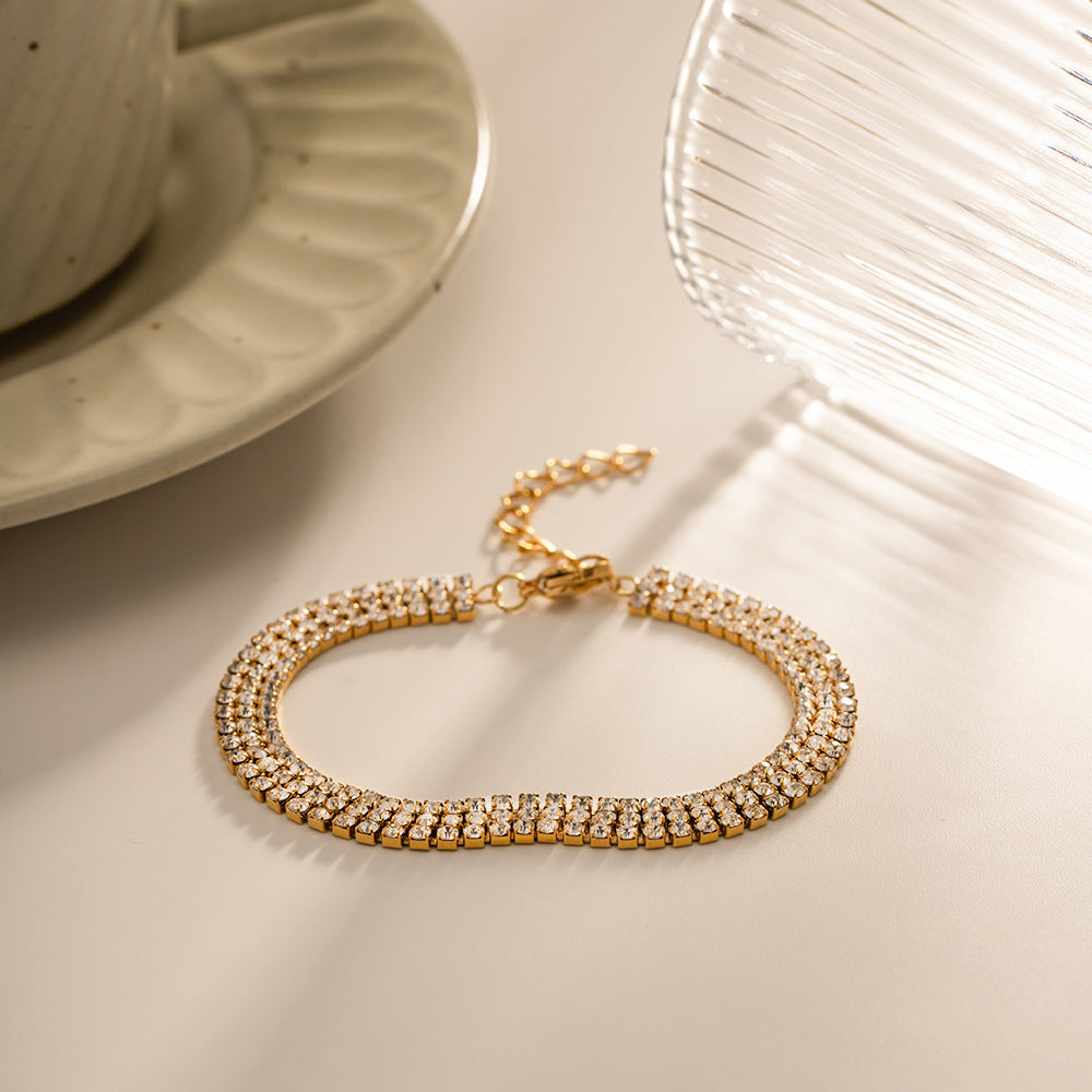 Three Lines Cubic Zirconia Tennis Necklace & Bracelet