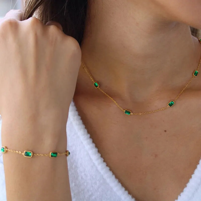 Green CZ Emerald Necklace & Bracelet