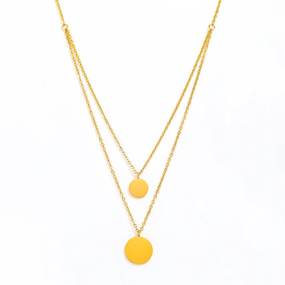 Double-layer Round Pendant Necklace | 18K Gold Plated