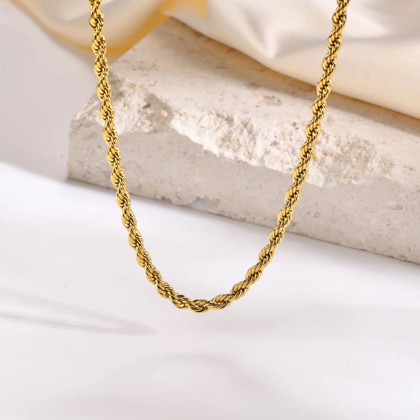 Simple Rope Chain 18K Gold Plated Necklace