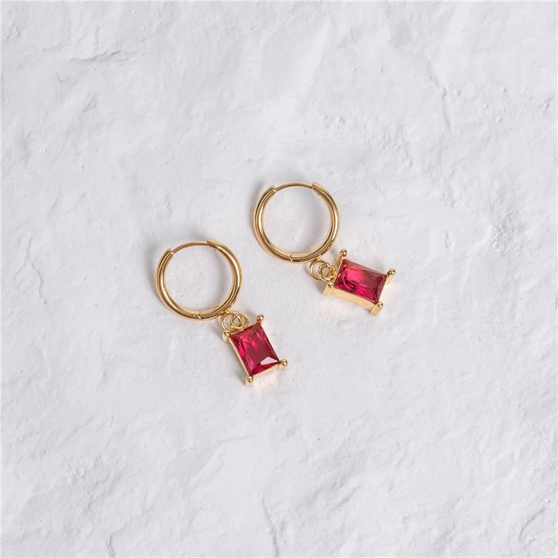 Mini Rectangle 18K Gold Plated Hoop Earrings