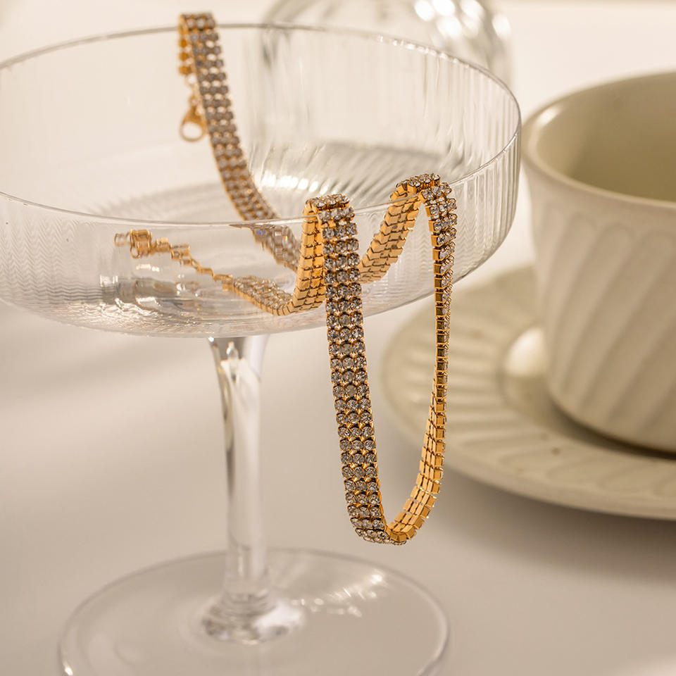 Three Lines Cubic Zirconia Tennis Necklace & Bracelet