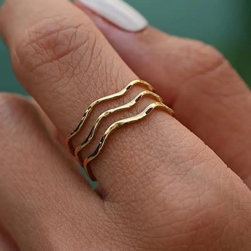 Layered Waved Lines Ring | 18K Gold Plated
