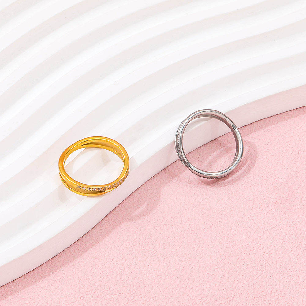 Half Pave Double-layer Cross Ring | 18K Gold Plated