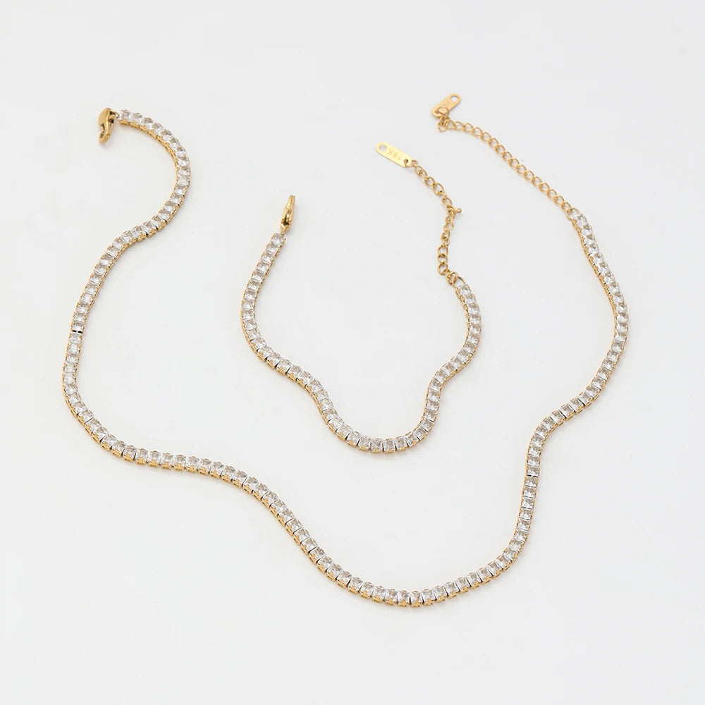 Tennis Cubic Zirconia 18K Gold Plated Set