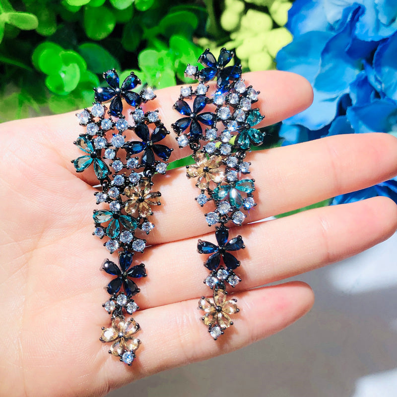 Multi Color Cubic Zirconia Flower Earrings