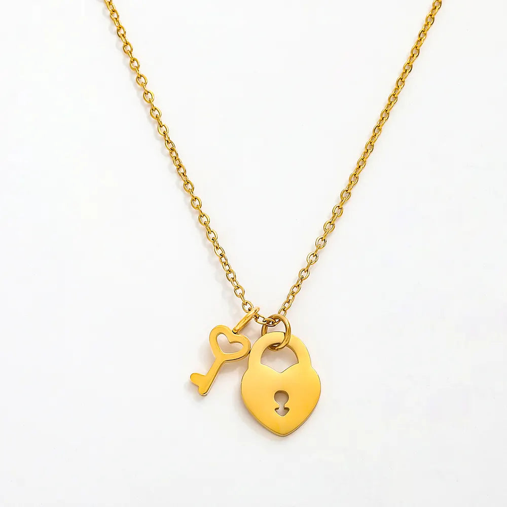 Heart Lock 18K Gold Plated Pendant Necklace