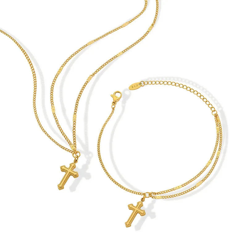 Retro Style Cross Necklace & Bracelet