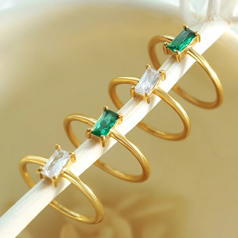 Rectangle CZ 18K Gold Plated Rings