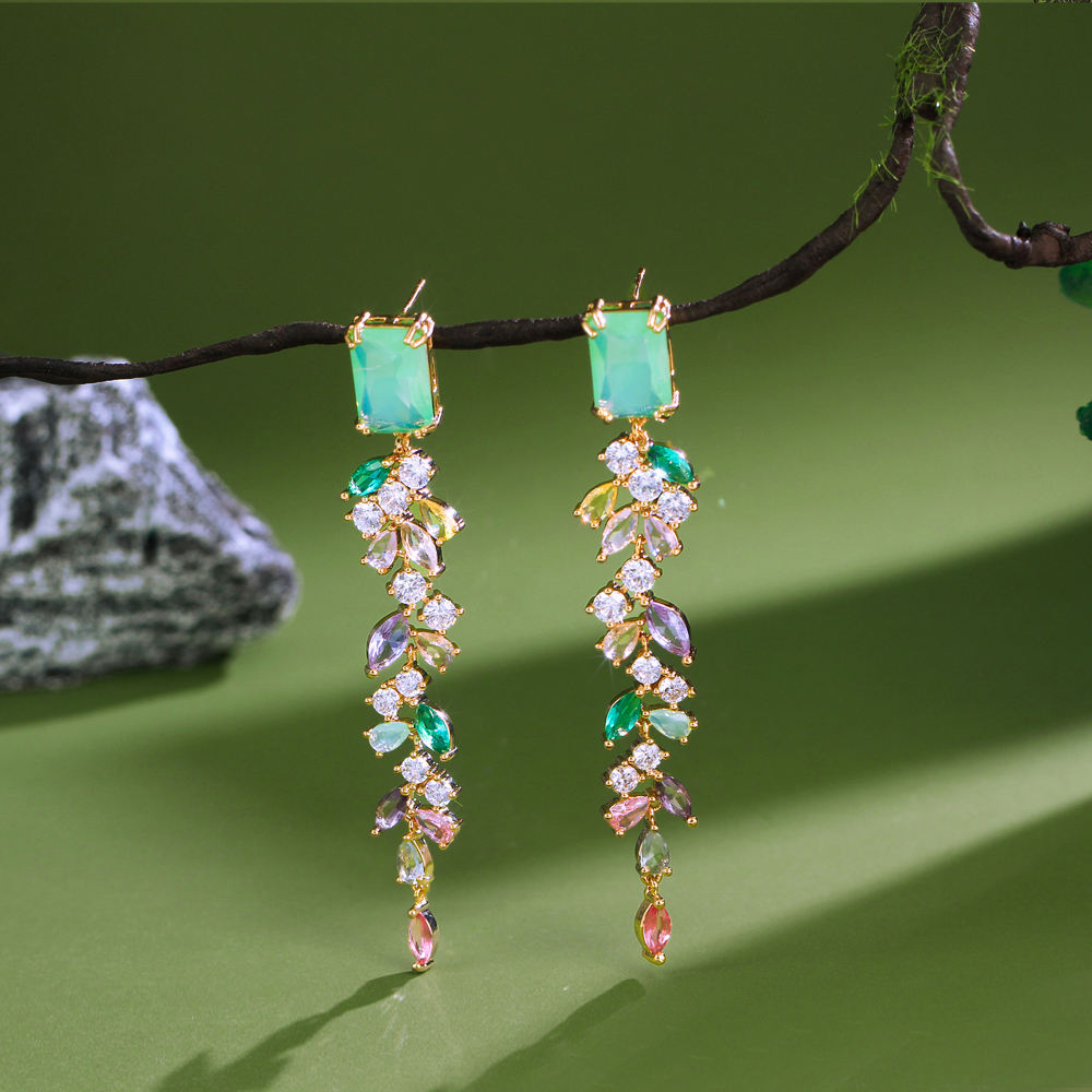 Multi-Coloured Long Dangle Earrings | Cubic Zirconia