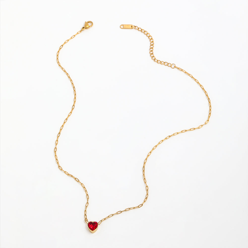 Dainty Red Heart Pendant Necklace | 18K Gold Plated
