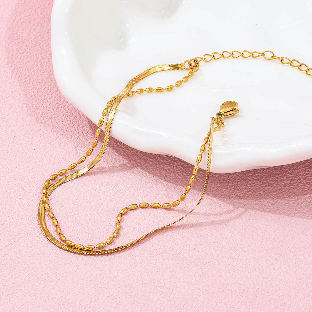 Double-Layer Bead Snake Chain Anklet | 18K Gold Plated