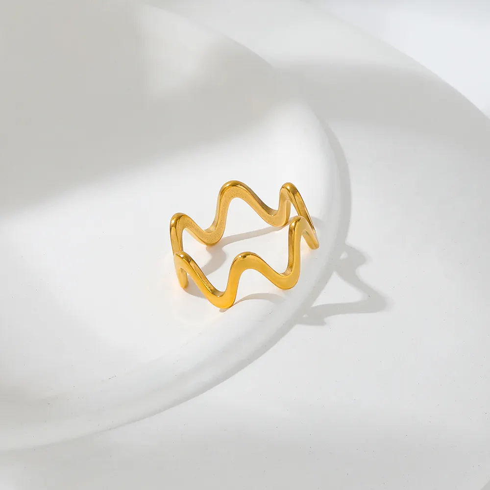 Simple Minimalist 18K Gold Plated Wave Ring