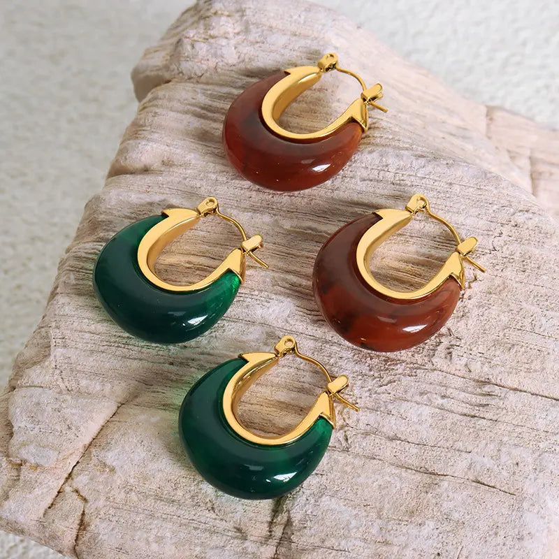 Resin Vintage 18K Gold Plated Hoop Earrings