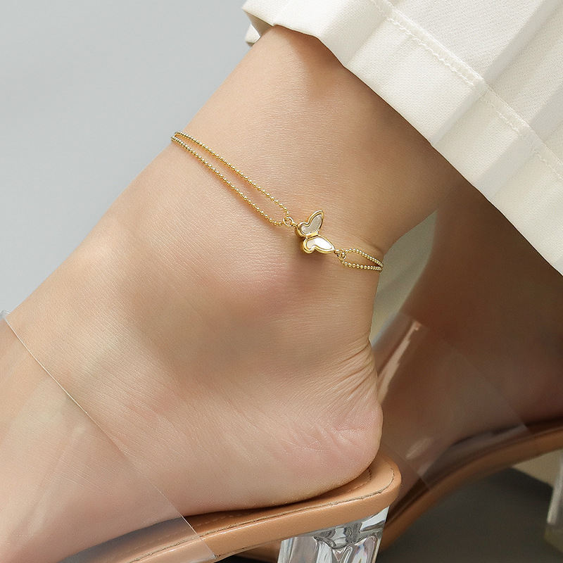 White Seashell Butterfly Anklet