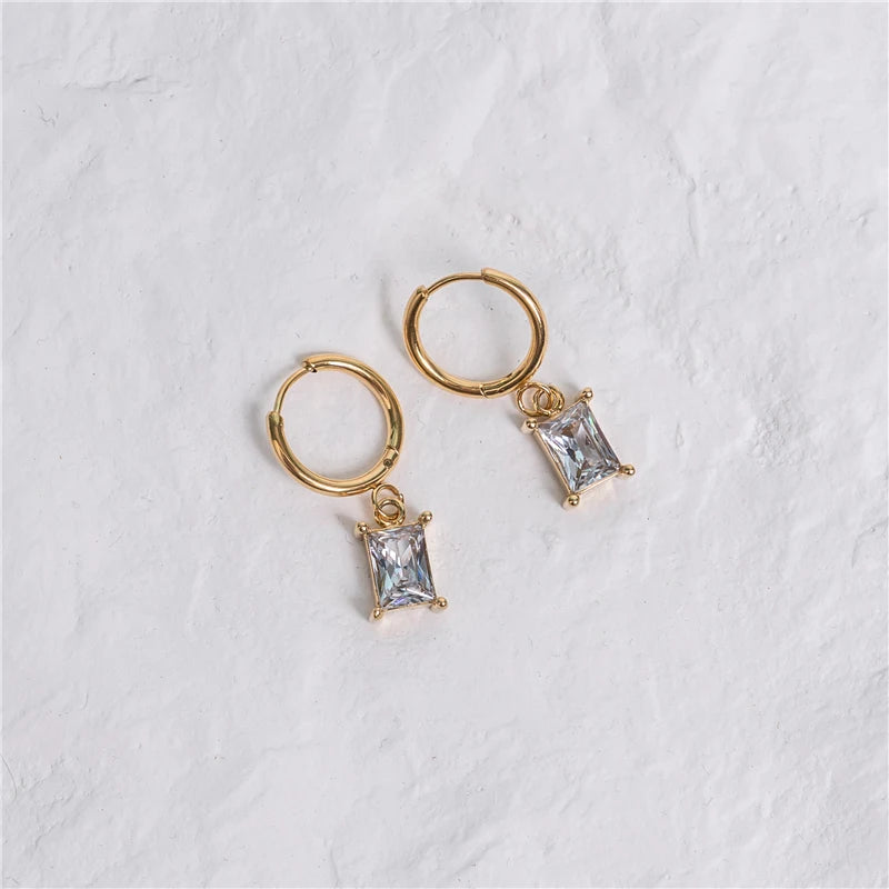 Mini Rectangle 18K Gold Plated Hoop Earrings