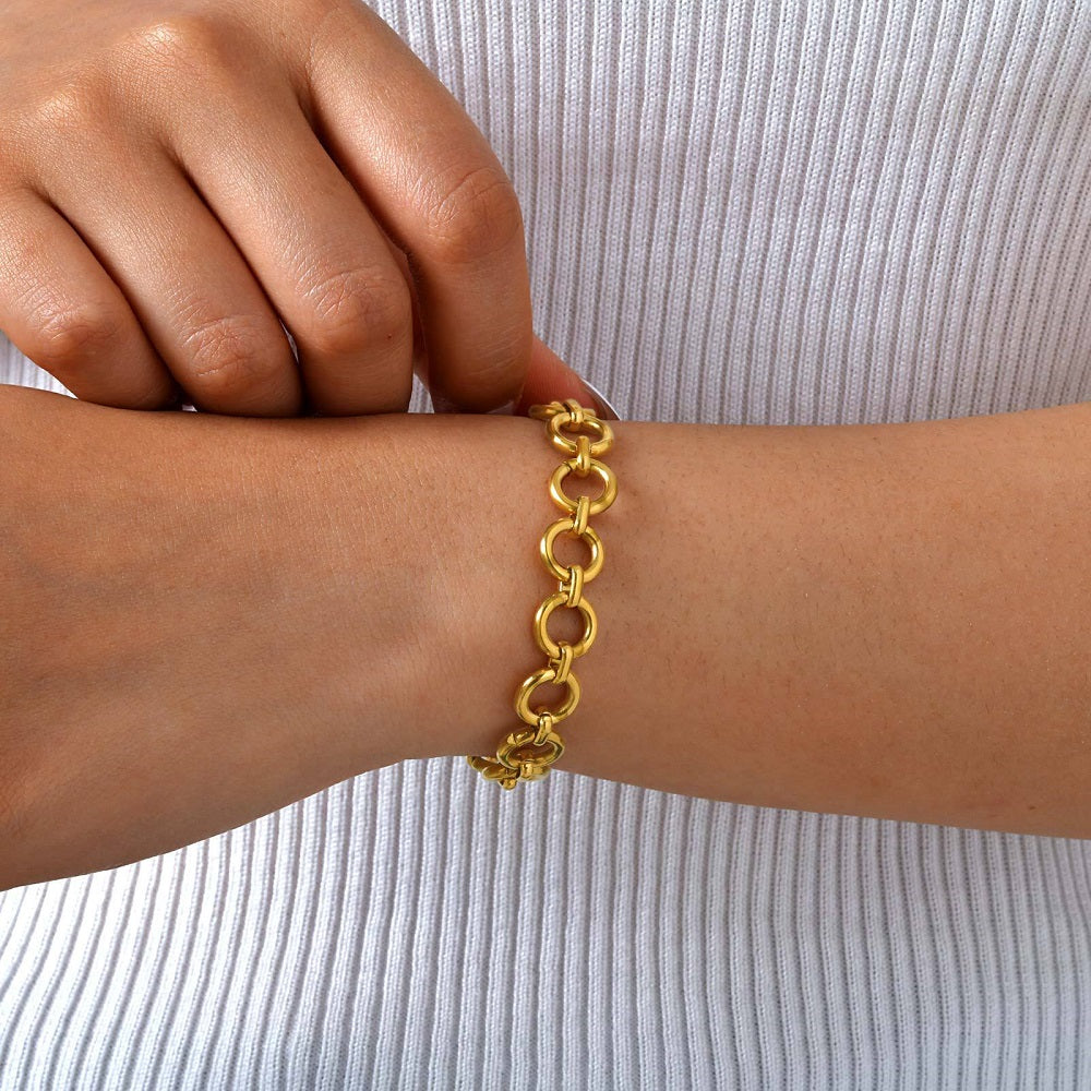 Round Circle Chain Bracelet | 18K Gold Plated