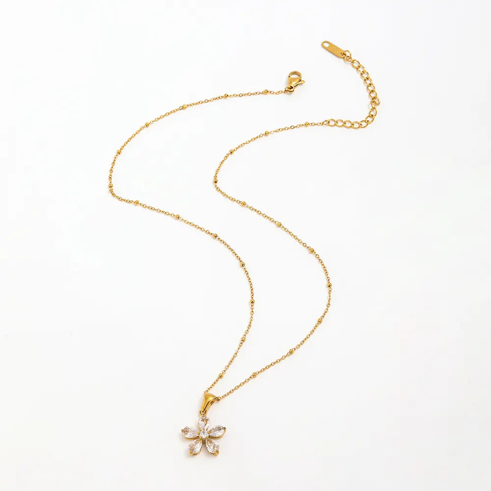 CZ Flower Petal Pendant Necklace