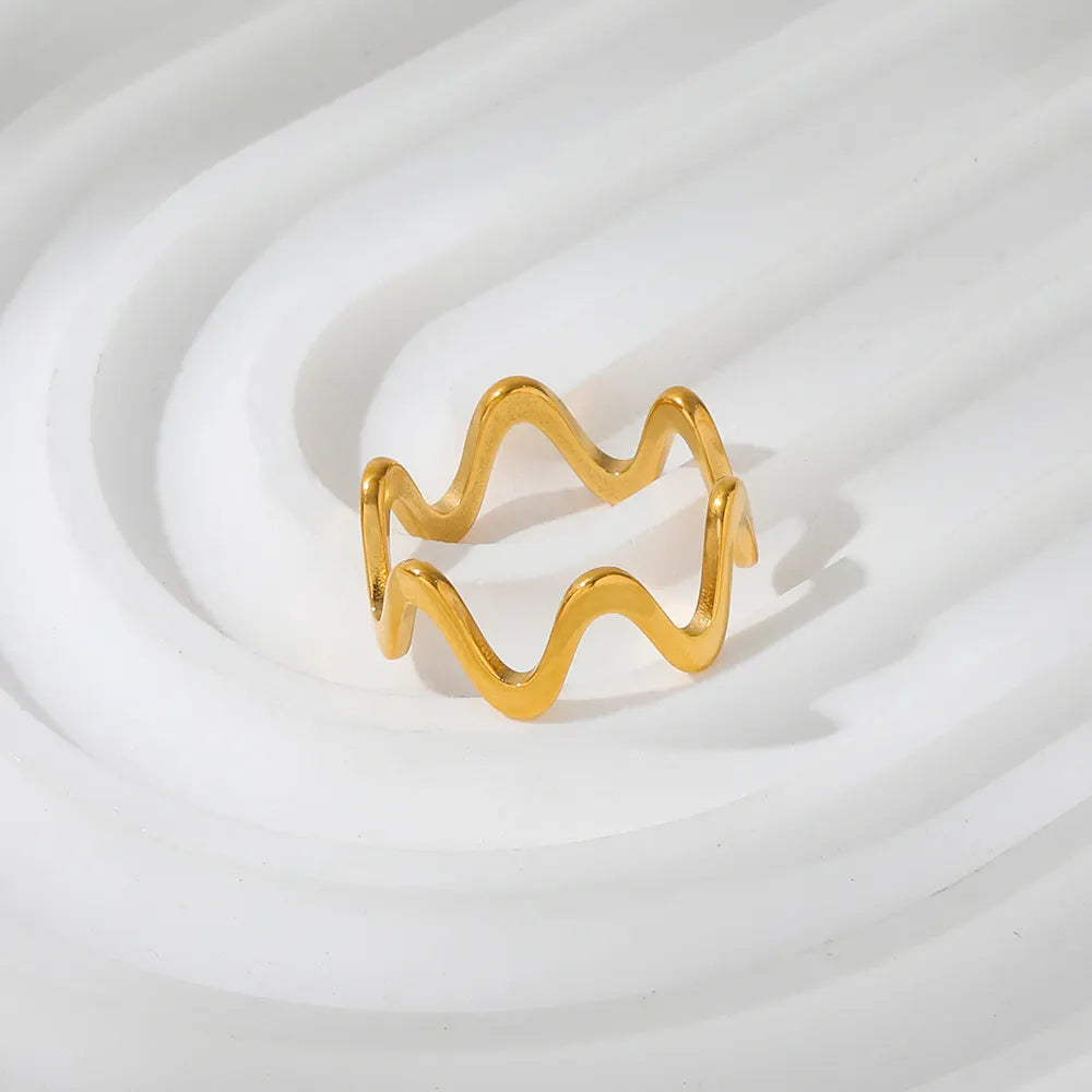Simple Minimalist 18K Gold Plated Wave Ring