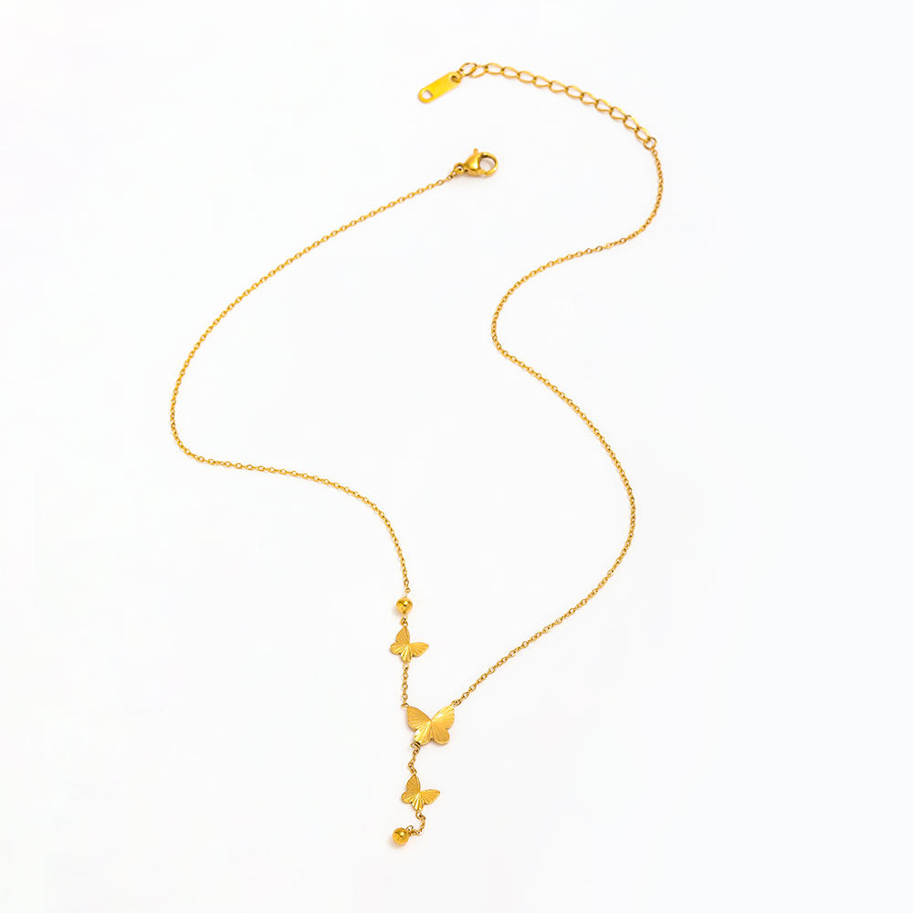 Butterfly Pendant Tassel Necklace | 18K Gold Plated