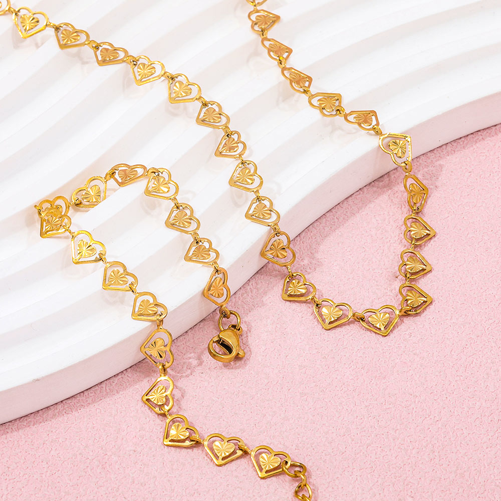 Love Heart Burst Hollow Necklace Bracelet Set