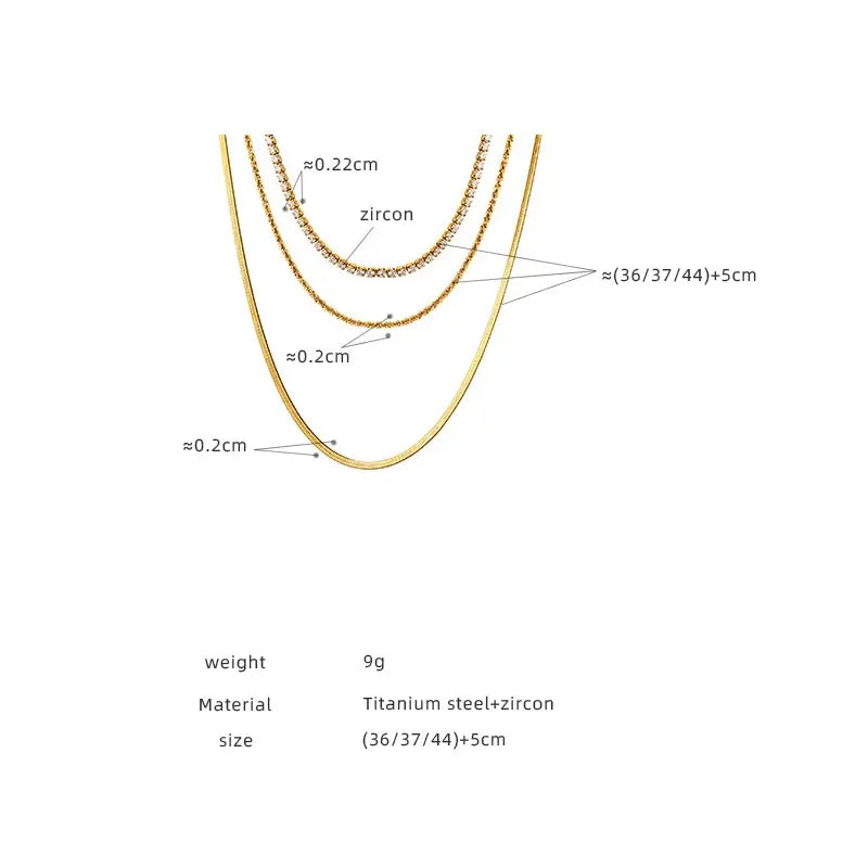 Three Layers Snake Chain Pave Necklace
