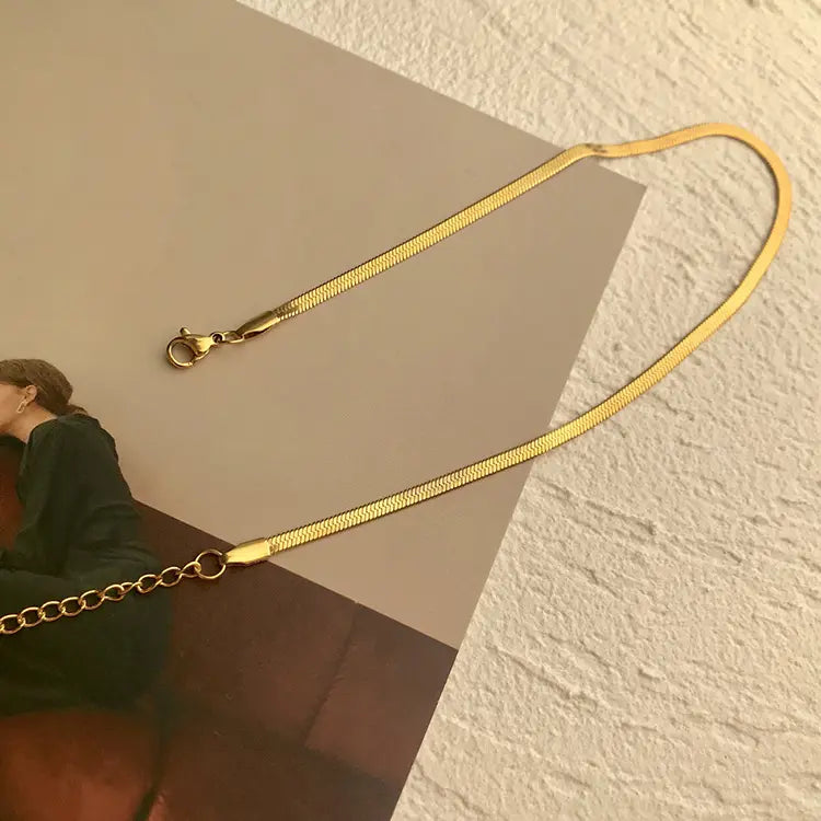 Herringbone Chain Necklace | 18K Gold Plated