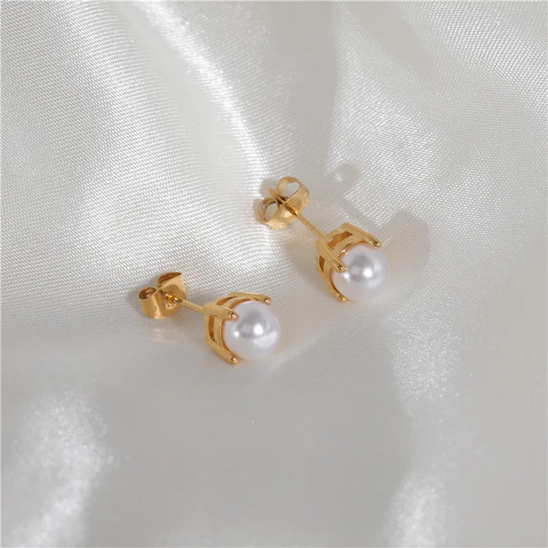 Pearl 18K Gold Plated Stud Earrings